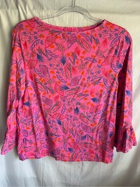 Fresh Produce Pink Turtle Cove 3/4 Ruffle Sleeve Top Small